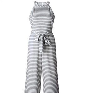 Striped Grey & White Striped Jumpsuit